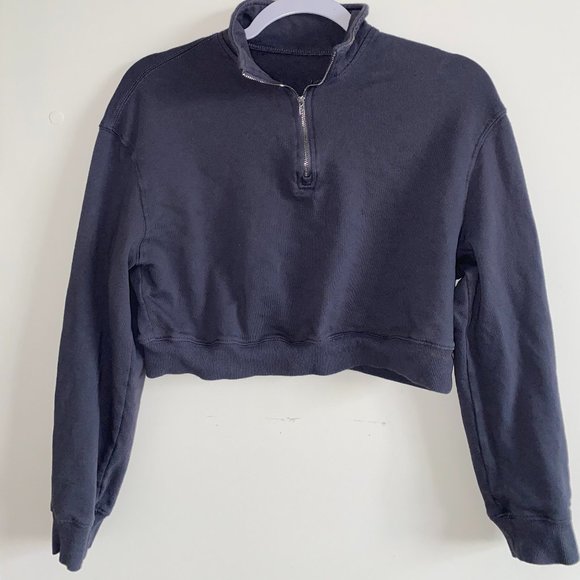 SHEIN BASICS Zip Half Placket Solid Sweatshirt - Picture 1 of 4